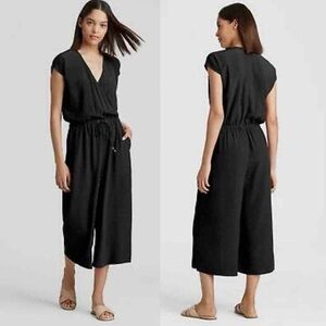 NWT Eileen Fisher Black‎ Wide Leg Jumpsuit Tencel Viscose Crepe Petite Large